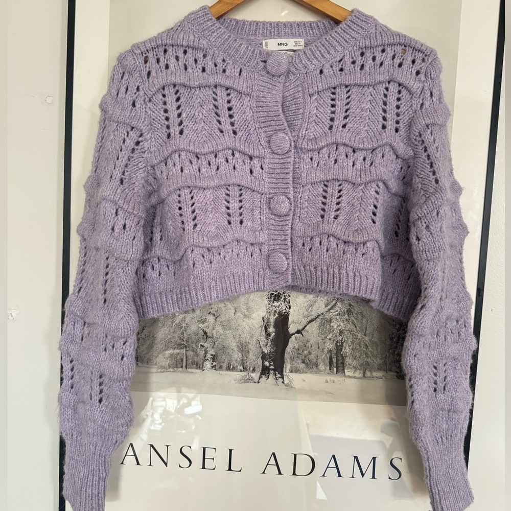 MNG crop knitting wool blend cardigan